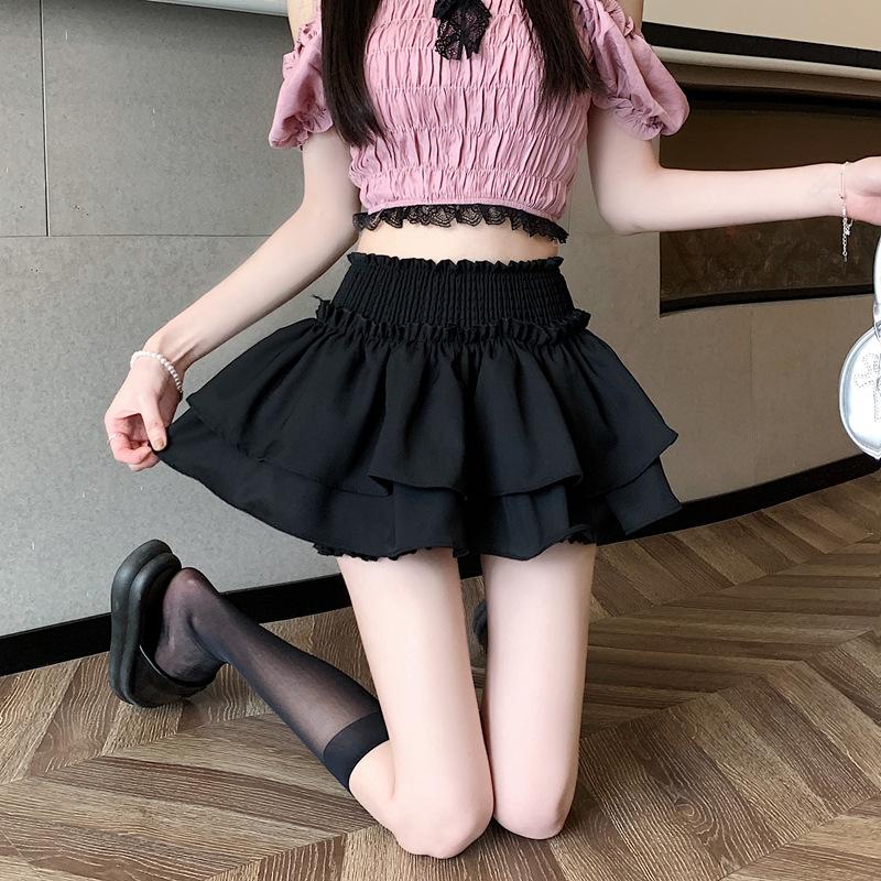 Ladies Summer Ballet Style Ruffled Tiered Cake Skort, High Waist Frilly Bubble Skirt, Cute Hot Girl Flowy Short Skirt for Daily Street Fashion Wear