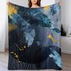 Abstract Navy and Gold Throw Blanket Soft Plush Blanket As Housewarming Gift