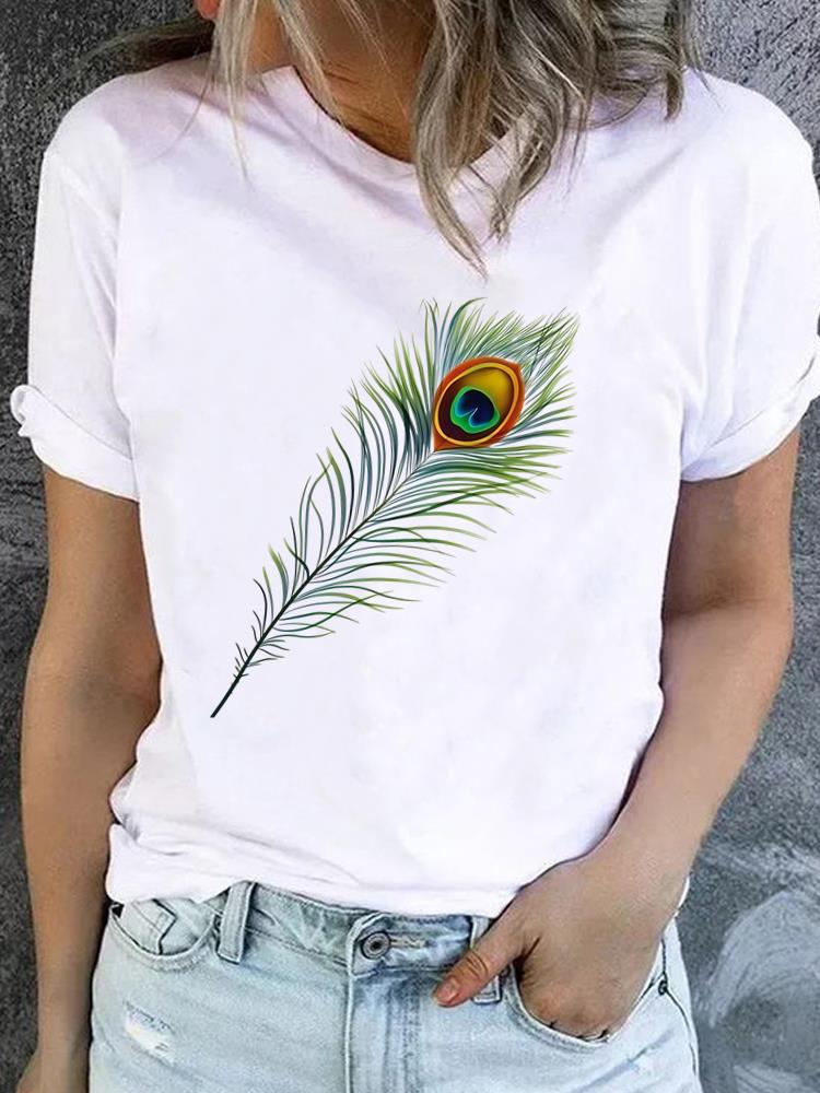 

(Asian Size) sweet letter plant trend Women Fashion Printed Casual T Shirt Tee Top Lady Female Graphic Short Sleeve T-shirts Clothing S