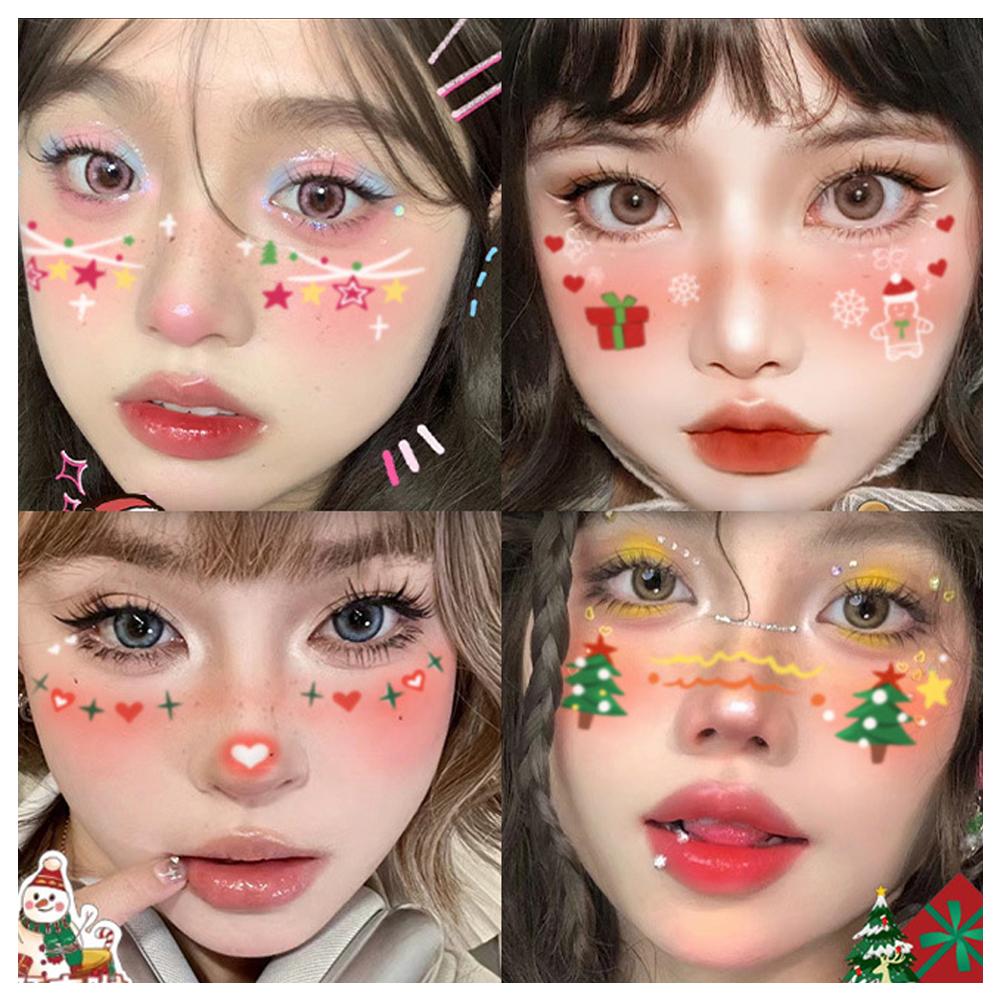 Christmas Makeup Face Stickers Disposable Sweet Blusher Tattoo Rabbit Sticker Deer Gift J4E9