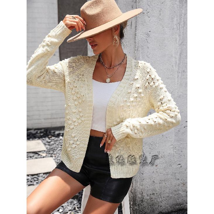 2024 Autumn And Winter New European And American Solid Color Women'S Knitted Three-Dimensional Pattern Cardigan Jacket Sweater For Women