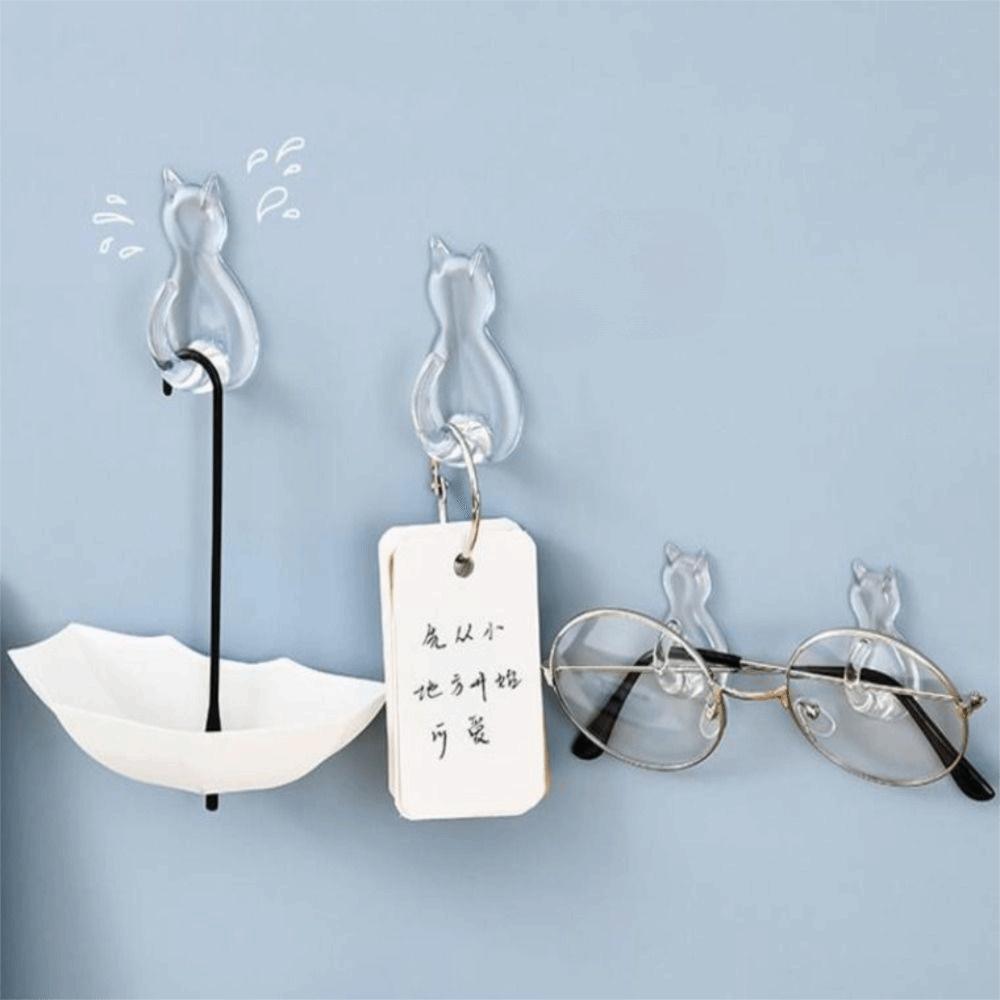 5Pcs Wall Mounted Wall Hook Waterproof Cartoon Cat Hooks Multifunctional Towels Rack Space Saving