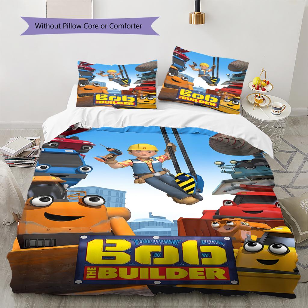 Bob the Builder Pattern Bedding,Quilt Set Quilt Cover Pillowcase Home Birthday Gift (1 * Duvet Cover + 2 * Pillowcase, Without Core)
