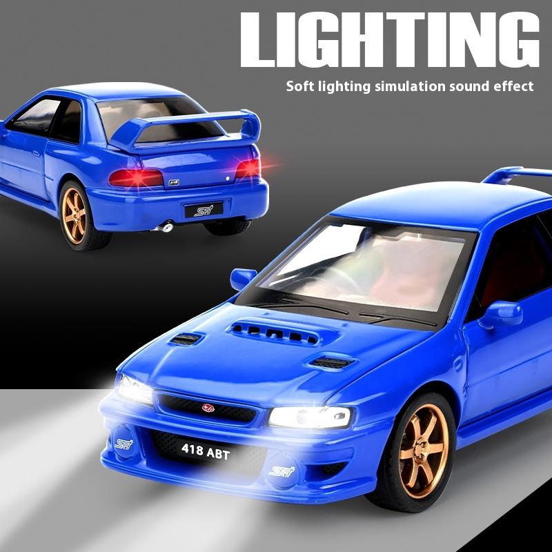 1/32 Scale Subaru Impreza WRX STI Modified Vehicle Alloy Metal Diecast Model Car Sound and Light Pull Back Birthday Gift for Child