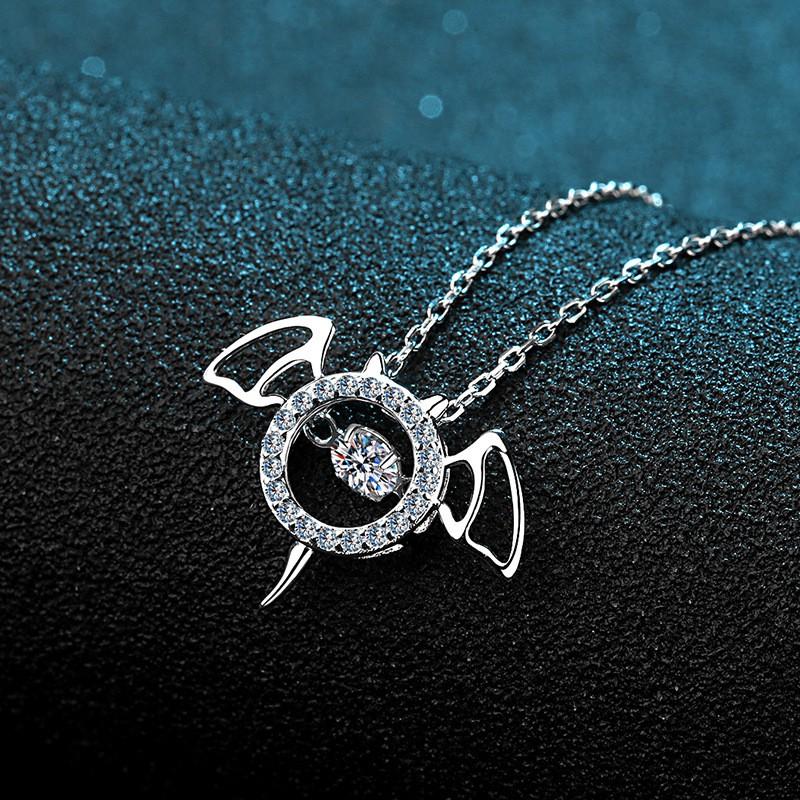 Sterling Bat Pendant Necklace Women Dainty Moissanite Cross Chain Choker Minimalist Fashion Jewelry