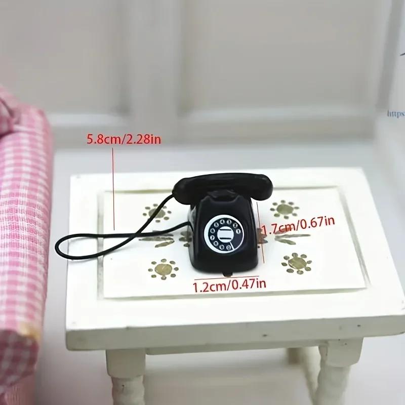 Mini Phone Model, Alloy Retro Rotating Phone, Doll House Furniture, Dollhouse Accessories, Mini Landline Phone