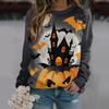 New Halloween Ladies Sweater 3D Digital Printing Pumpkin Bat Dark Pattern Crew Neck Long Sleeve Top