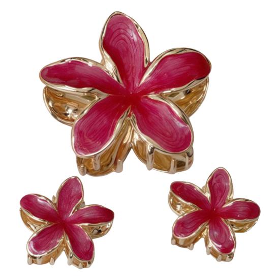 3Pcs Women Hair Claw Enamel Surface Anti-slip Teeth Flower Shape Back Head Hair Clip Lightweight Hair Accessory