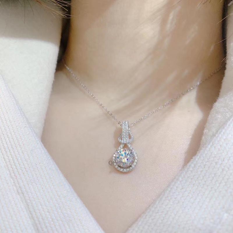 Buyee 925 Sterling Silver Female Wedding Pendant Chain White Zircon Necklace for Women Fashion Classic Party Fine Jewelry Chain