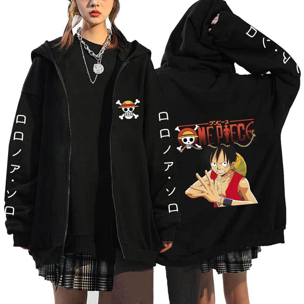 Japanese Anime ONE PIECE Hoodies Men Kawaii Harajuku Manga Graphic Zipper Coats Monkey D. Luffy Printed Streetwear Sweatshirts Unisex Pullovers Tops