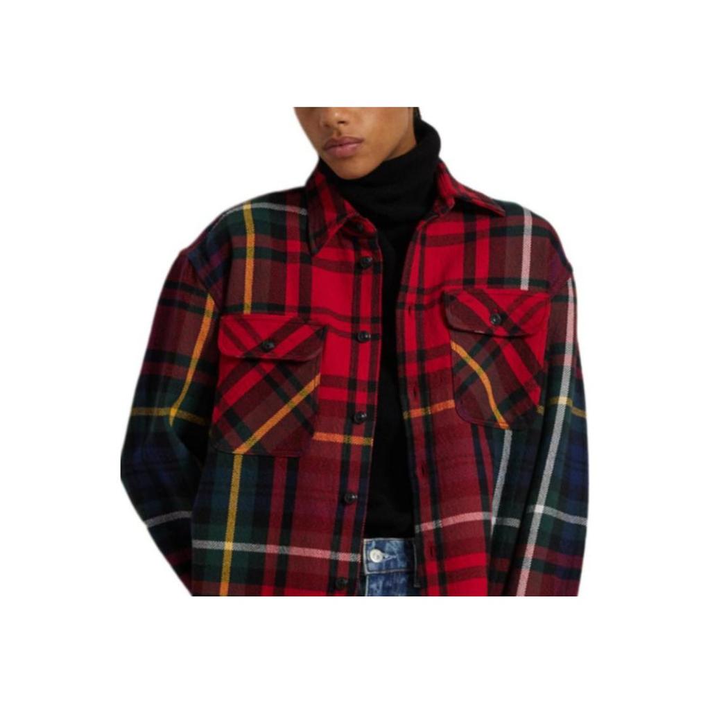 Polo Ralph Lauren Plaid Twill Cotton Long Sleeve Shirt Loose Fit Women Shirts Red WMPOSHTNDO20692-600
