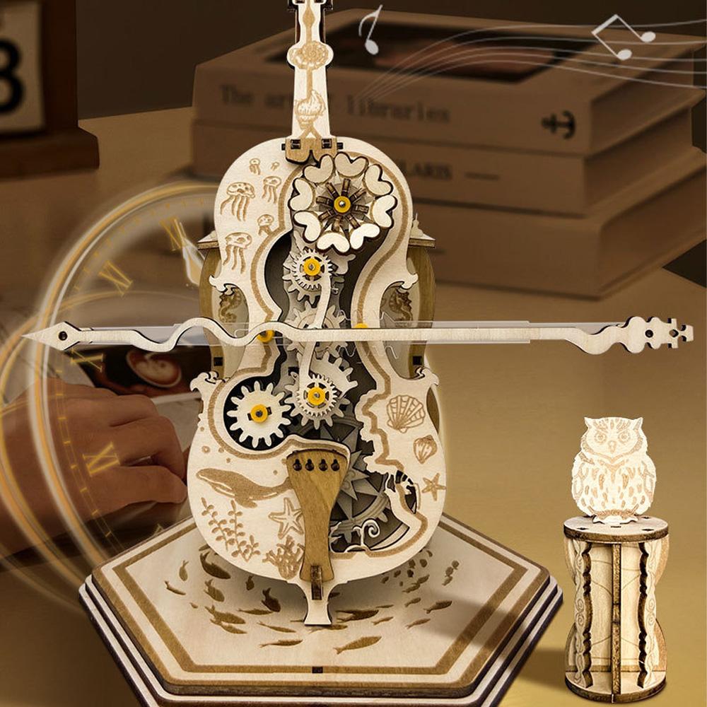 Music Box for Adult To Build Cello Music Box Kit 3D Wooden Puzzles DIY Assembly Creative