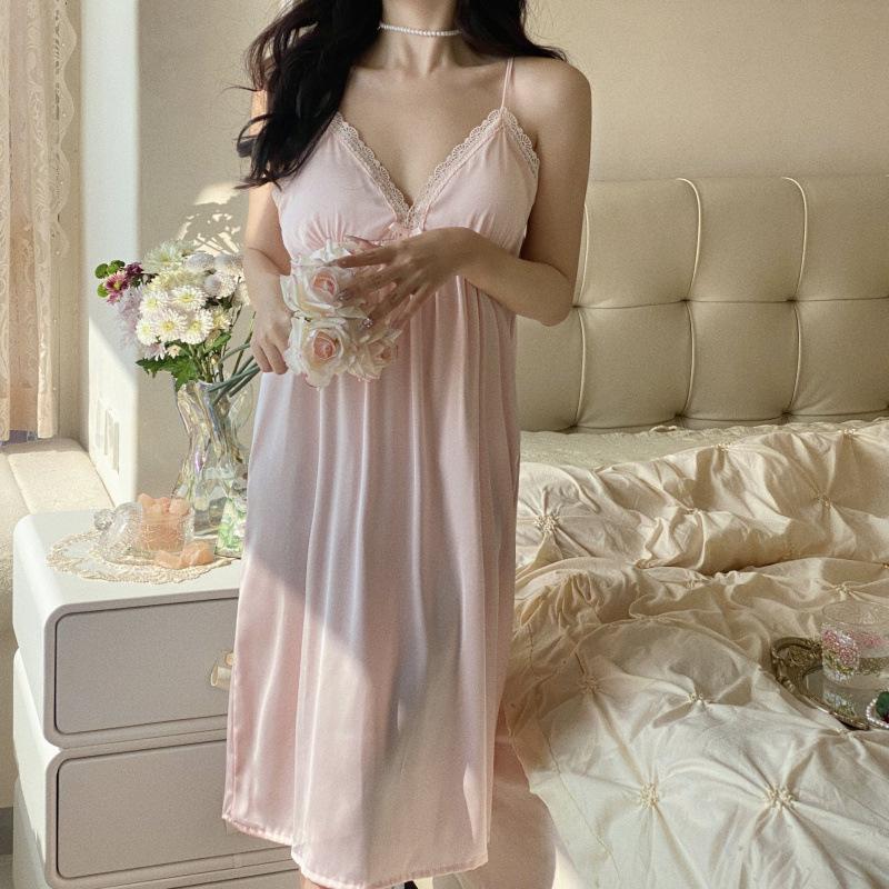 1011 summer new ice silk pajamas women's French nightgown robe two-piece set pure desire style sexy loungewear set