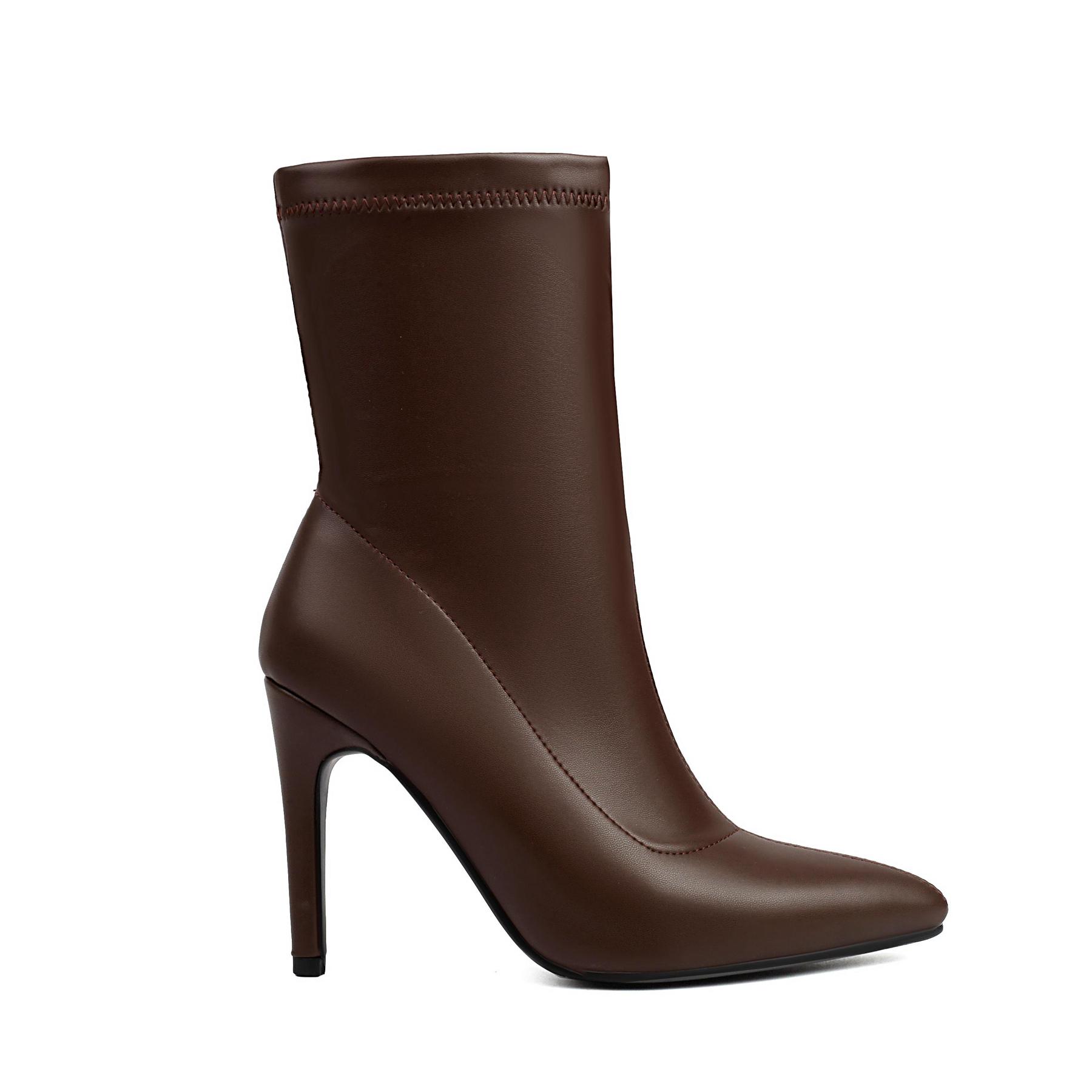 

Обувь Krazing Pot PU осень-зима на шпильках с высоким каблуком, суперразмерные ботинки на платформе с острым носком, сохраняющие тепло, ботильоны без застежек 48 коричневый