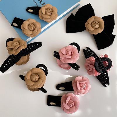 Elegant Black Velvet Camellia Hair Clips Vintage Bowknot Hair Claws Hairpins Barrettes Headwear For Women Hair Accessories Retro Hairgrip