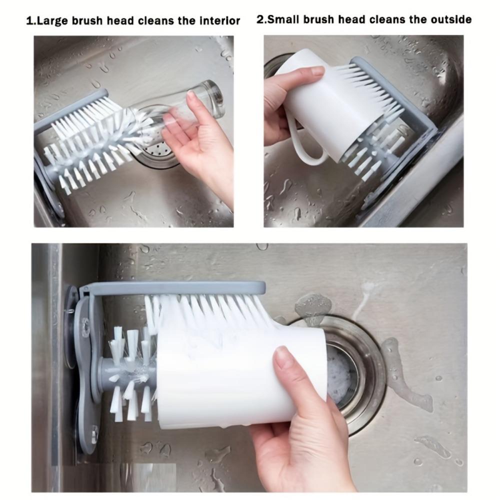 2-in-1 Cup and Wine Glass Cleaning Brush with Suction Cup - Perfect for Kitchen Sink and Beverage Cups - Easy and Efficient Cleaning