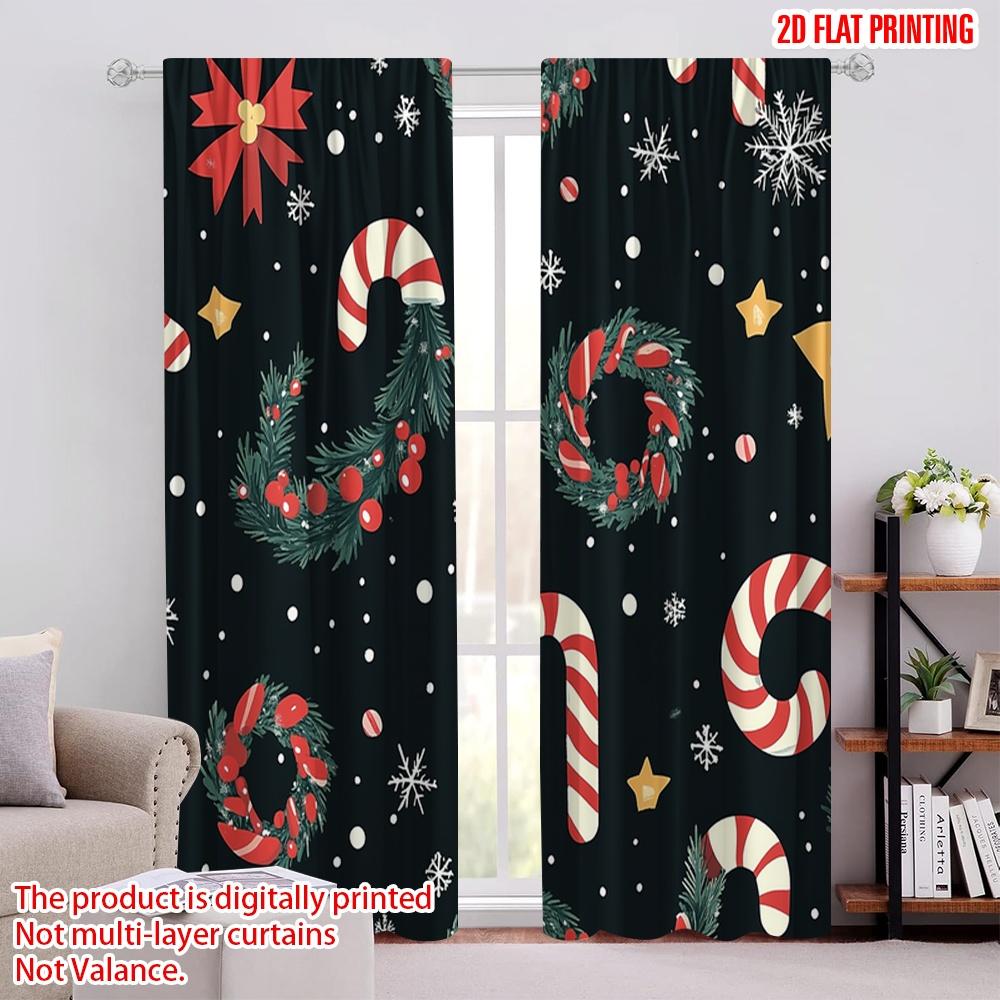 

2pcs,2D plane printing Curtains Roller Blinds Christmas Tree Wreath Candy Cane Polyester (without rod) Decorations Inside 52.50 × 116.00 cm 2 pcs