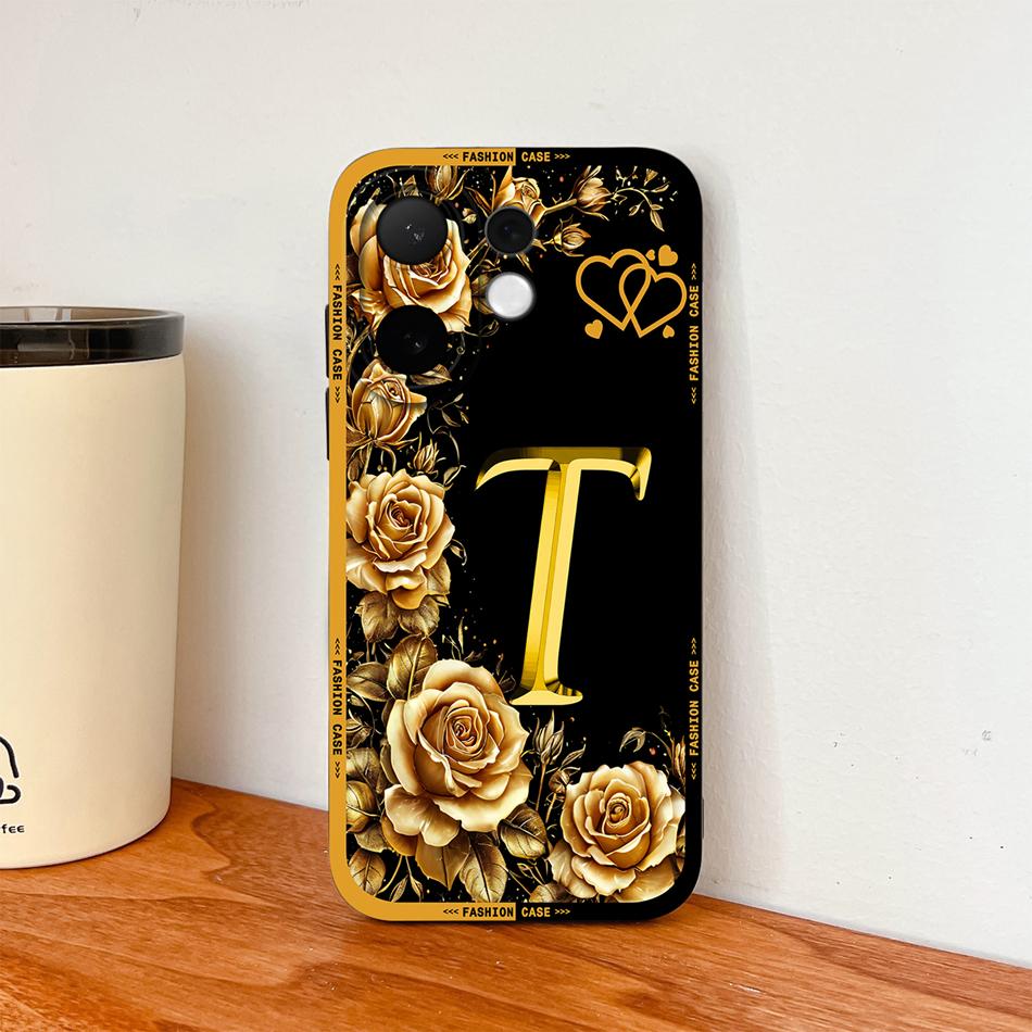 For Vivo V60 Lite 5G Phone Case Fashion Rose Letters Soft Liquid Silicone Housing For Vivo V 60 Camera Coverage Anti Drop Shell
