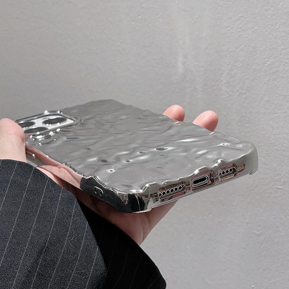 Luxury Silver Tin Paper Phone Case for Iphone 15 14 13 12 11 Pro Max X XS Max XR Water Ripple Shockproof Protection Soft Cover