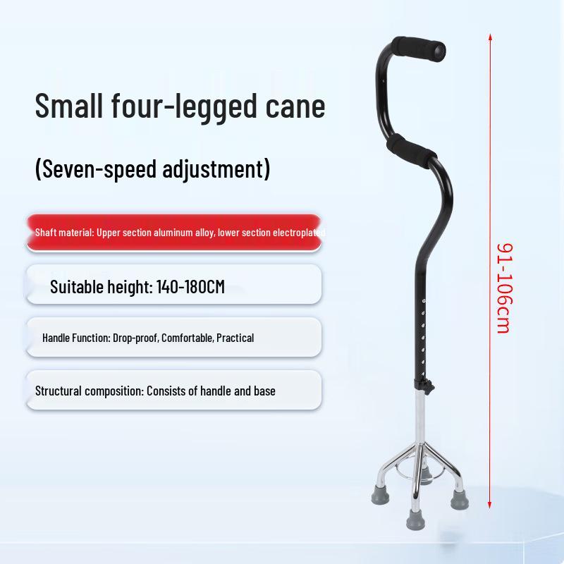 Elderly Height-Adjustable Aluminum Walking Cane with Double Bend for Outdoor Travel