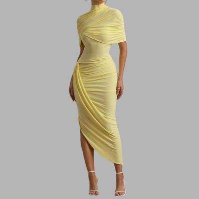 Nouvelle Élégante Élégante Coupe Slim Plissée Tendance Sexy Sac à Dos et Hip-hop Robe Longue pour Dames
