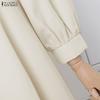 ZANZEA Women Elegant Square Collar Long Sleeve Casual Long Dress