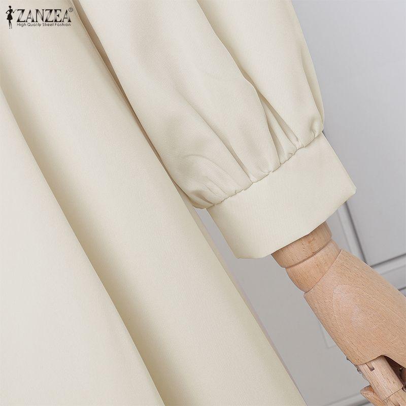 ZANZEA Women Elegant Square Collar Long Sleeve Casual Long Dress