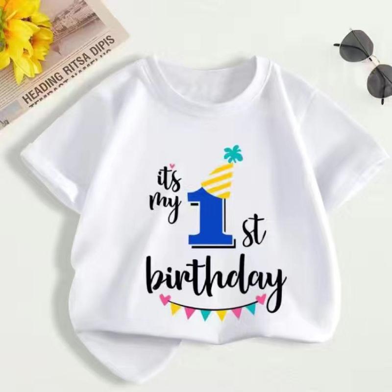 

Летняя детская футболка с цифрой на первый день рождения, модный топ с коротким рукавом для мальчиков и девочек 90