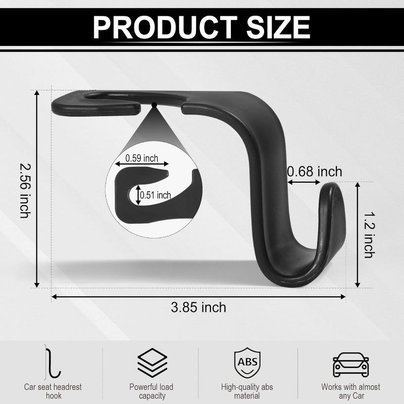 4pcs Black Car Back Seat Headrest Hooks Car Seat Organizer Accessory for Coats Umbrellas Grocery Bags