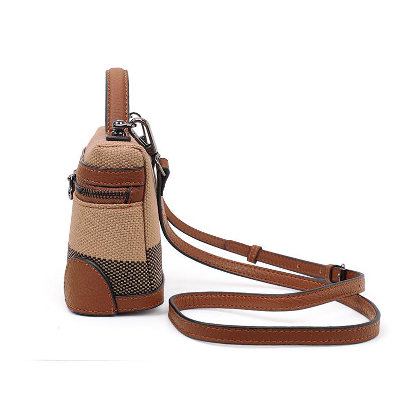 New Women's One Shoulder Crossbody Bag Canvas with Cowhide Plaid Pattern Phone Bag