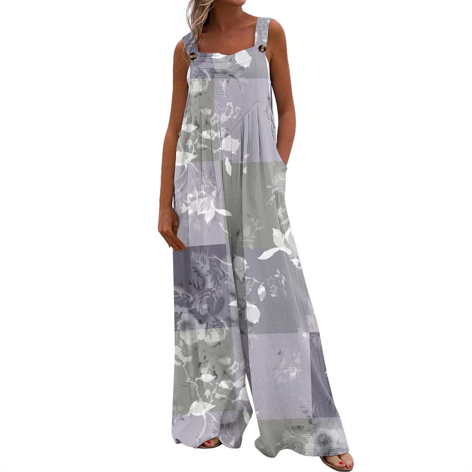 Женский модный повседневный свободный комбинезон без рукавов с карманами и принтом — фото 3