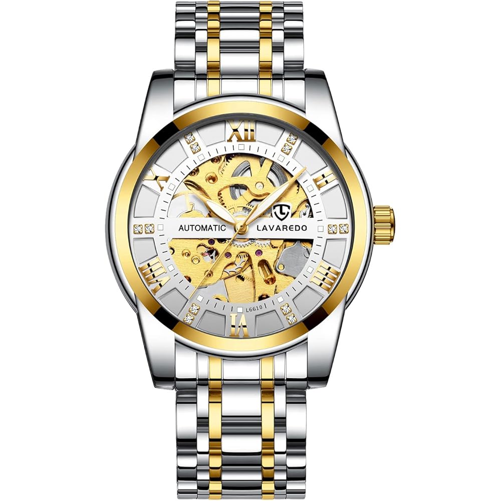 Men s Luxury Skeleton Watch Gold Stainless Steel Automatic Waterproof Luminous Diamond Roman Dial