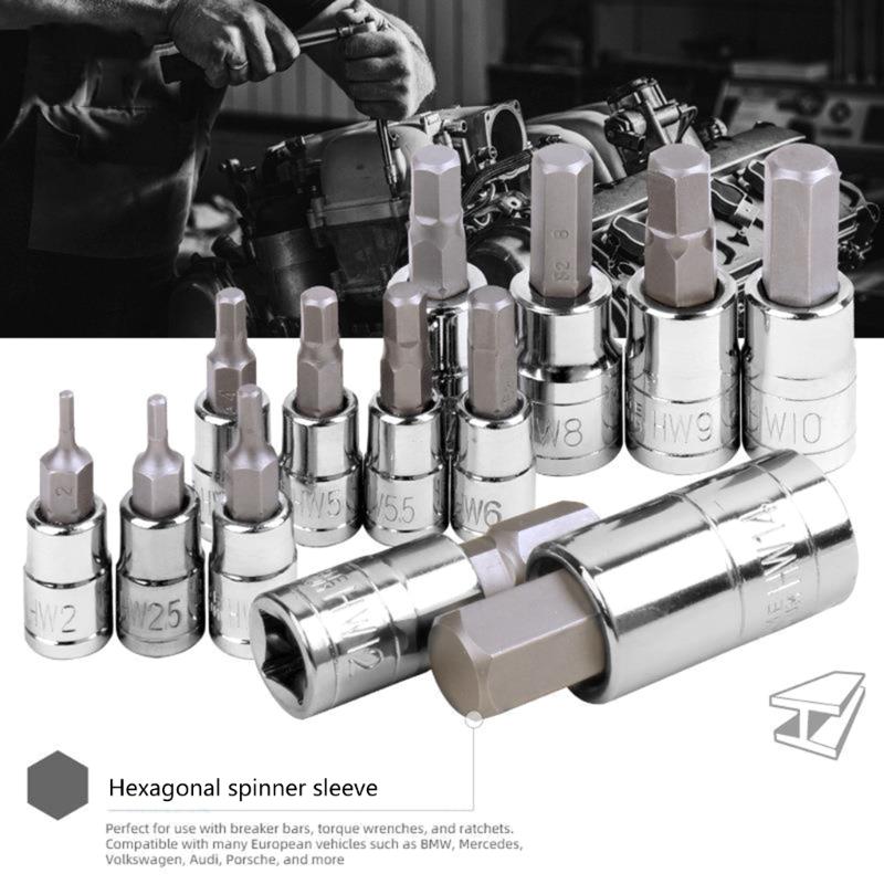 13Pcs Allen Head Hexagon Socket Set Hexagon Bit Socket Set Allen Hexagon Bit Socket Set, Metric 2-14mm Allen Socket Set