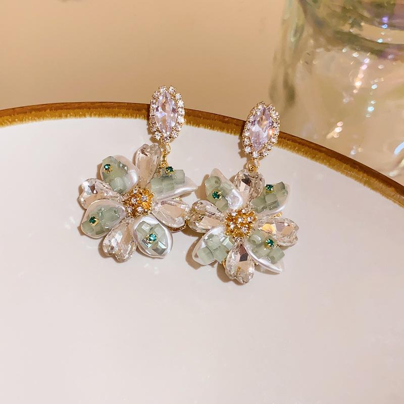 Flower Oval Earrings Fashionable French Niche Design Earrings Summer Daily Versatile Light Luxury Earrings