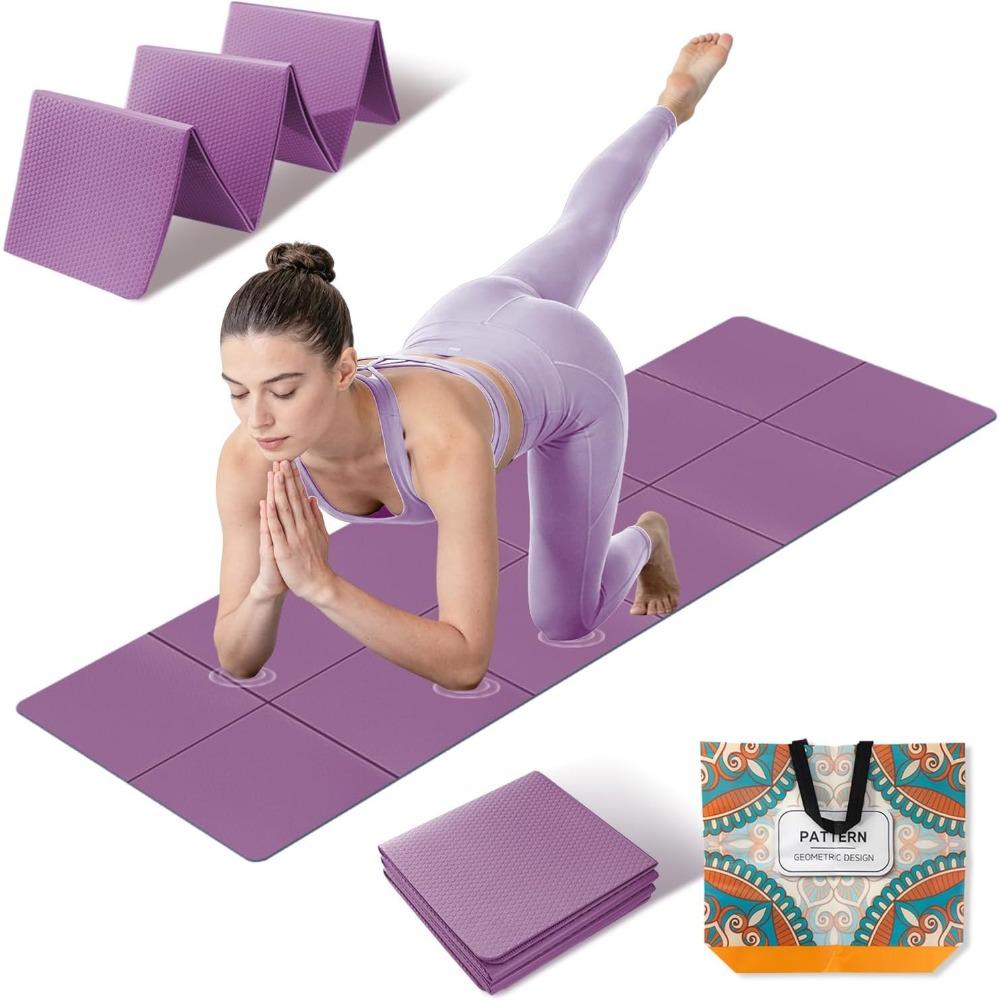 Foldable Yoga Mat Thick Non-Slip Exercise Mat - Packable Travel Fitness Mat with Carrying Bag for Yoga, Pilates, Workout, Home Gym