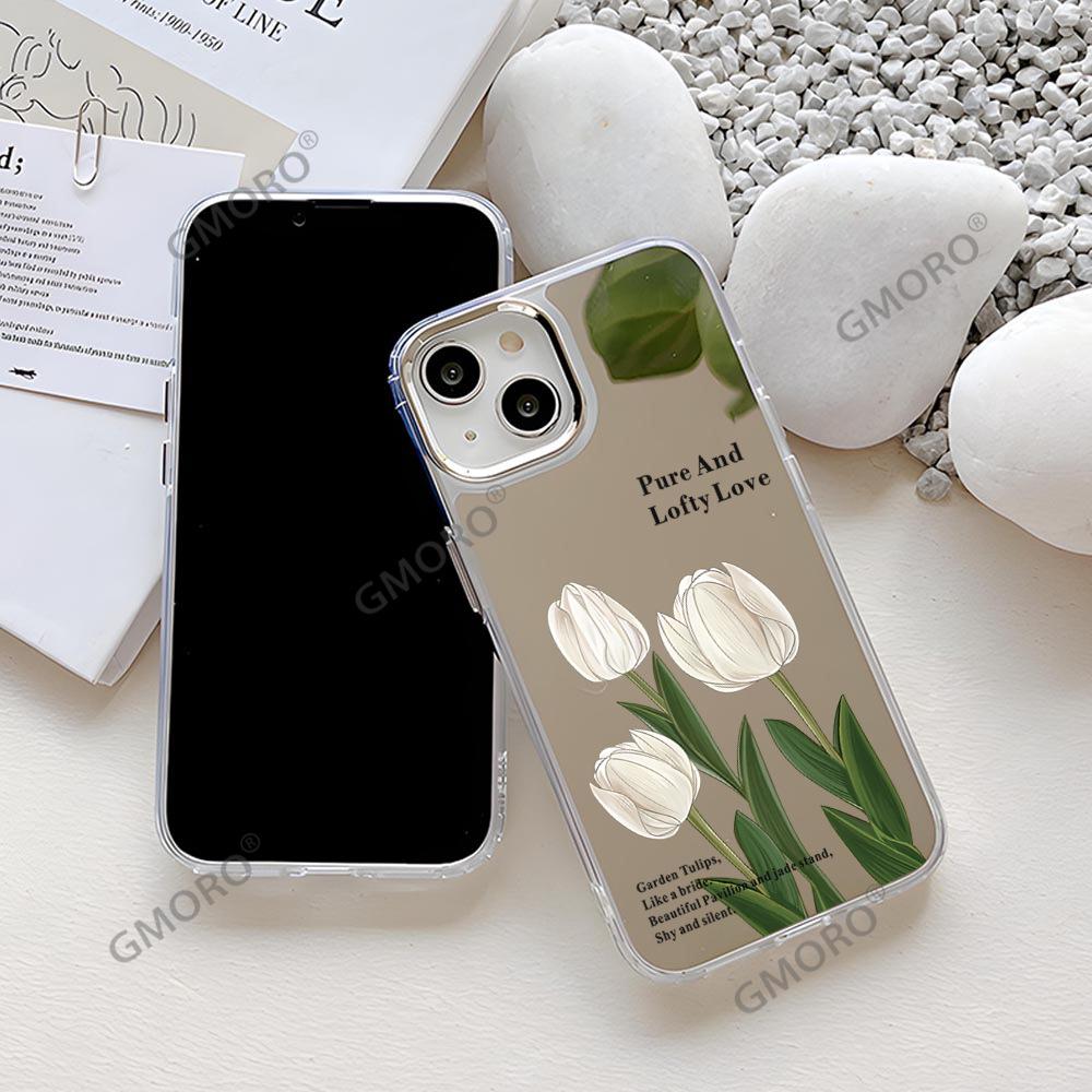 Foreign Trade Hot-selling Tulip Flower Apple 17 with Mirror Mobile Phone Case Iphone16 Mirror Mobile Phone Case 15 Girls