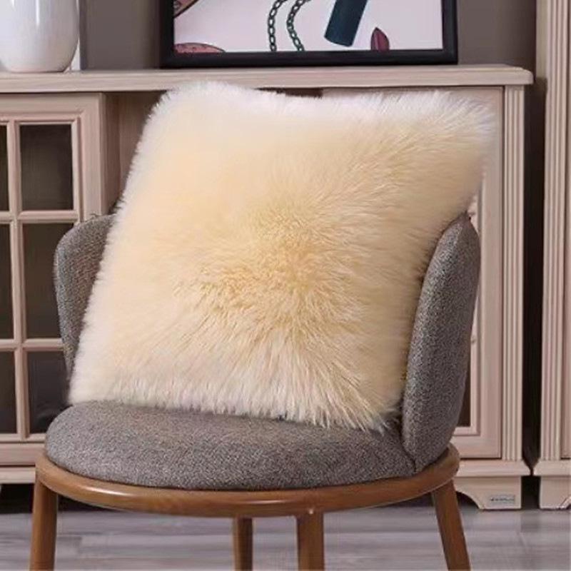 Modern Solid Color Faux Wool Fur Plush Cushion Pillow