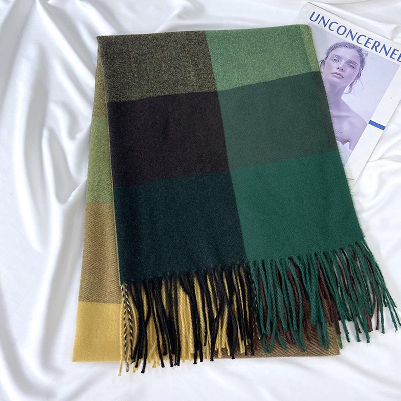 Women Scarf Autumn Winter Warm Cashmere Imitation Large Plaid Shawl