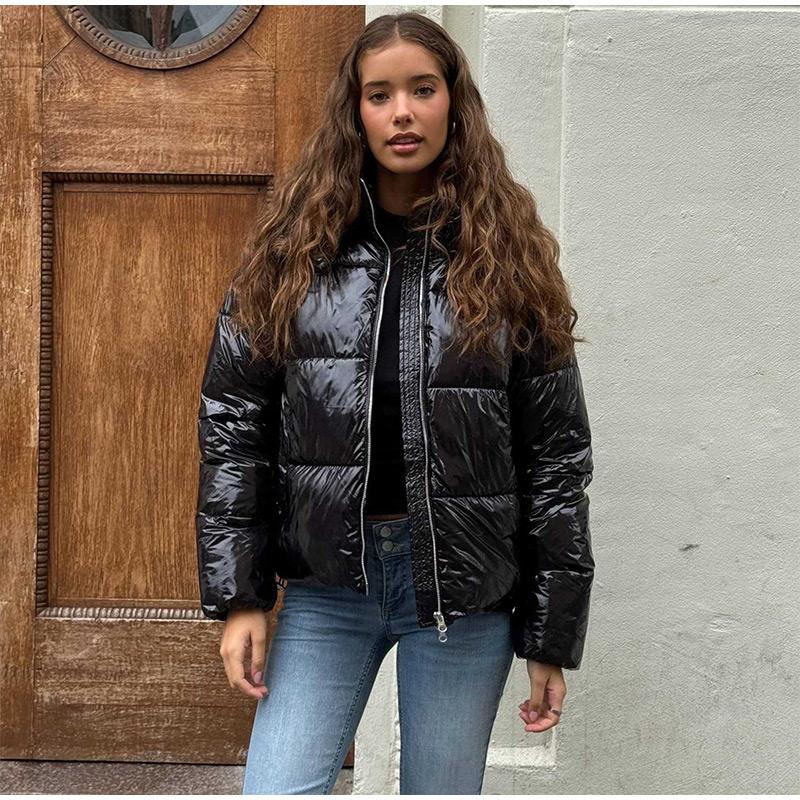 New Women's Casual Sports Hooded Cotton Jacket with Zipper Clip Autumn and Winter Women's Clothing Cotton Jacket Coat