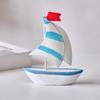 Sailboat Ornament, Wooden Iron Desktop Figure, Small Nautical Tabletop Decoration, Blue White Striped Lifebuoy Starfish Marine Style Ornament
