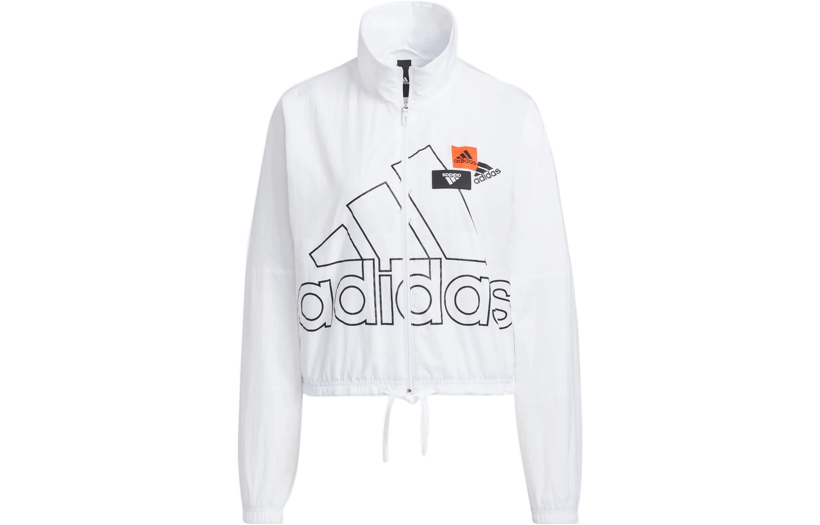 adidas Women ss Logo Print Zip-Up Stand Collar Jacket White HM5289 L