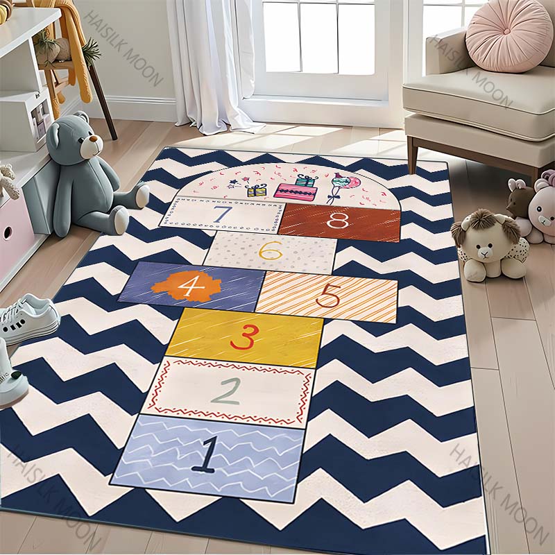 3D HD Hopscotch Carpet, Living Room Bedroom Mat, Comfortable Durable Rug, Modern Simple Style, Non-slip Rug for Children To Play