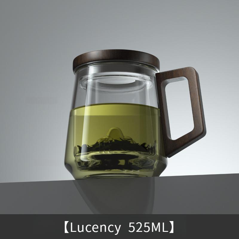 Glass Tea Cup Unique Guanshan Glass Inner Design Tea Filtration Office Walnut Anti-Scald Handle Teacup