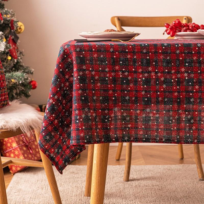Christmas Snowflake Plaid Tablecloth Rectangular Decorative Fabric Table Cover Dining Coffee