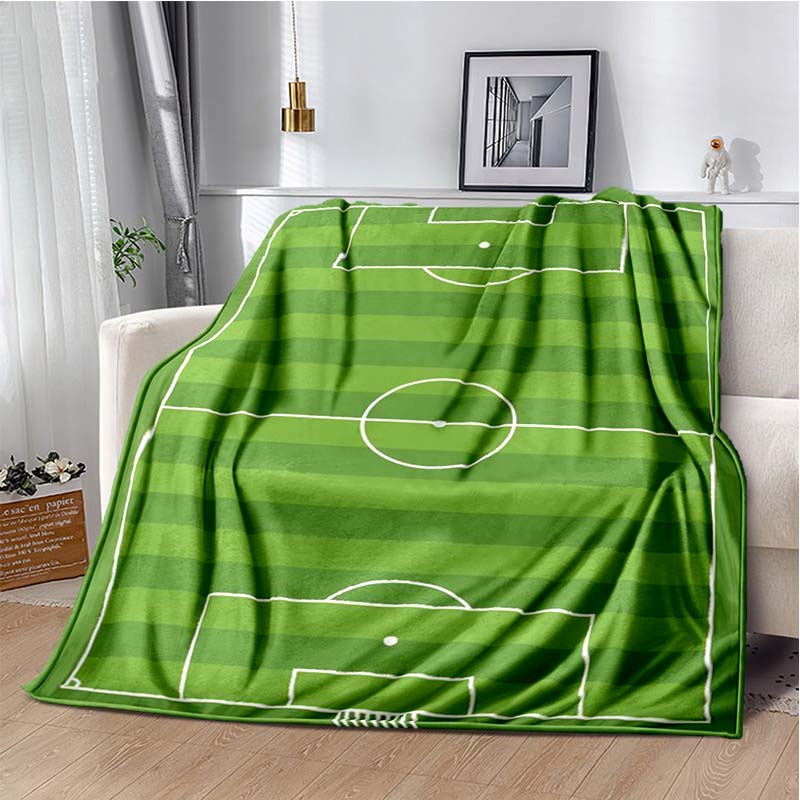 Soccer Football Field Print Flannel Blanket Soft Warm Throw Sofa Bedroom Game Room Birthday Gift Indoor Home Bedding Decor