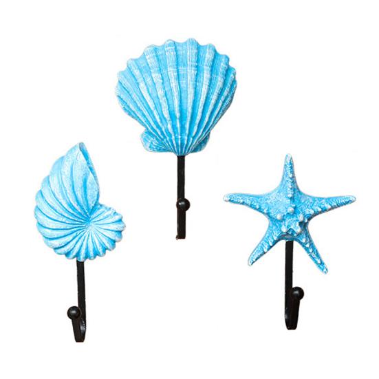 3 Pezzi Ganci da Parete, Ganci Appendiabiti Vintage in Metallo e Resina a Forma di Conchiglia per Bagno Cucina Ingresso, Appendioggetti Decorativo a Tema Spiaggia con Stella Marina Conchiglia,