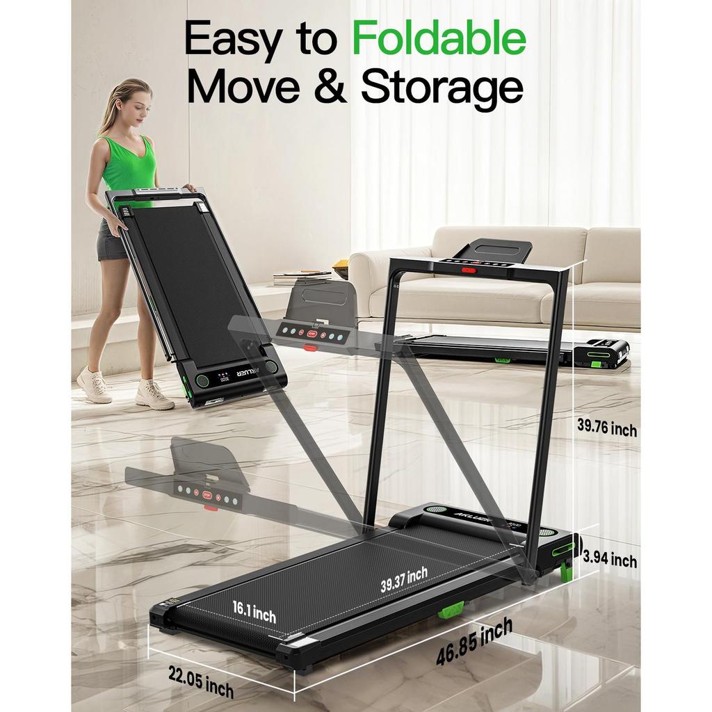2-in-1 Folding Treadmill With LED Screen Electric Walking Pad for Home Gym Use Without Heart Rate Test