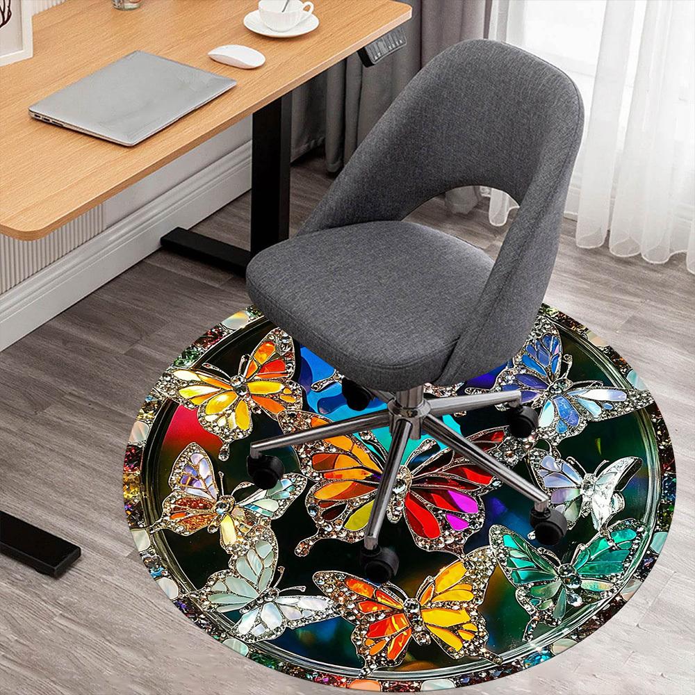 

1PC Butterfly Artwork Office Round Area Rug, Under Office Chairs Bedroom Living Room Home Decor, Carpet for Office -1110081 80cm by 80cm