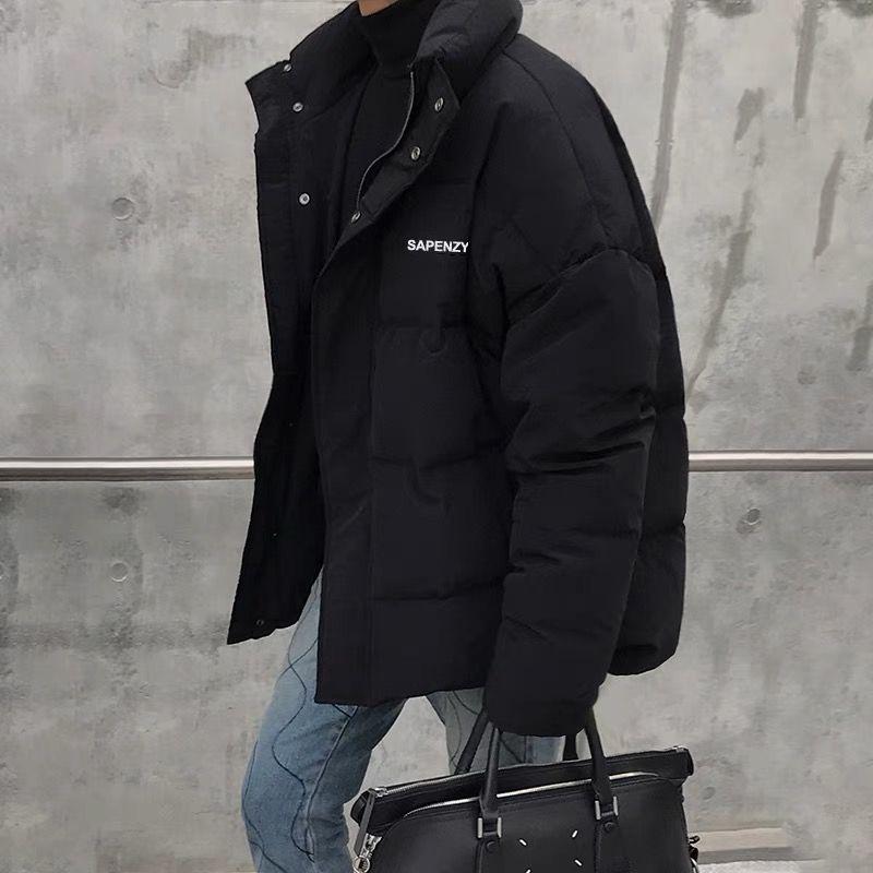 Men's Winter Cotton Printed Casual Jacket - Hong Kong & Korean Style, Thickened, Loose Fit, Stand Collar.