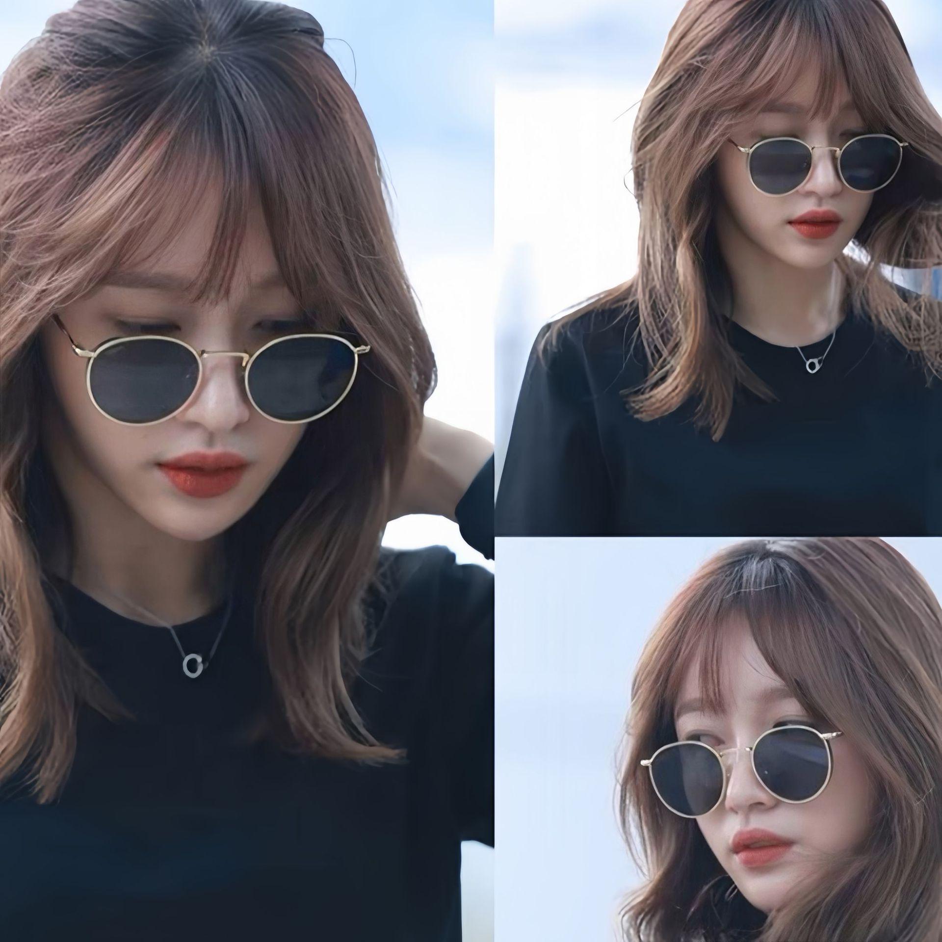 

Retro Gold Round Frame Sunglasses - Unisex Literary Style, Anti-UV Sunglasses